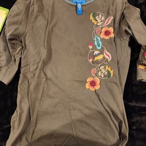 Karen Scott Kids Olive Long Sleeve Tee with Floral Embroidery